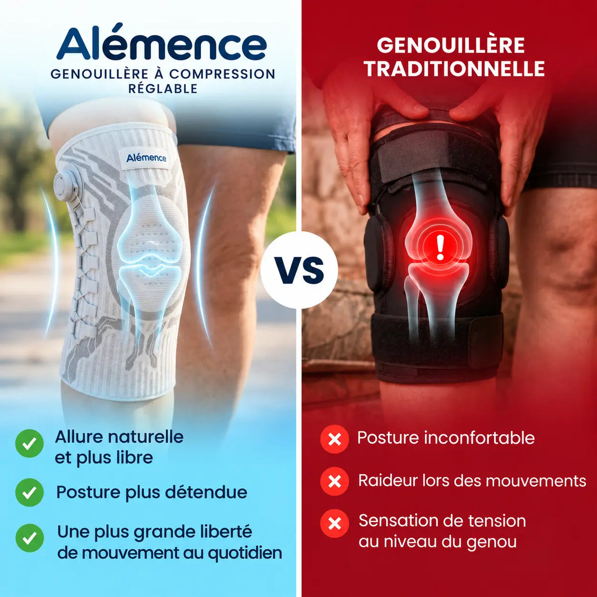 Alémence Flexia™ — Genouillère à compression réglable